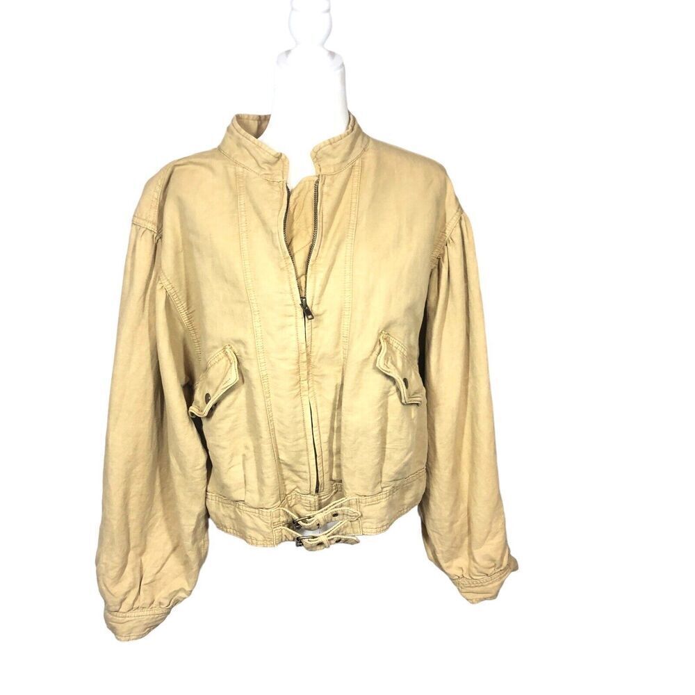 Free People Jacket Womens‎ Size M Tan Fawn Poet Puff Sleeve Utility Bomber Coat - Picture 7 of 14